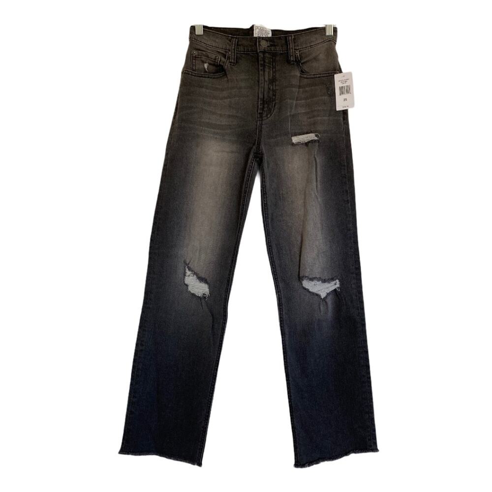 NWT Jordache Heritage Faded Black Denim Distressed Straight Leg Jeans Size 25
